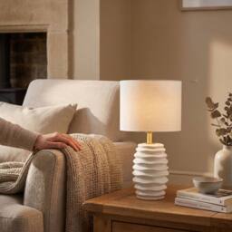 Happy Homewares Modern Gloss Ceramic Table Lamp Base with Deep Rippled Grooves in White - thumbnail 5