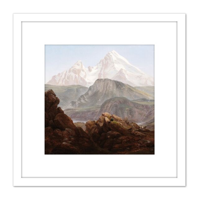 Artery8 Johan Christian Dahl Der Watzmann 8X8 Inch Square Wooden Framed Wall Art Print Picture with Mount in White - image 1