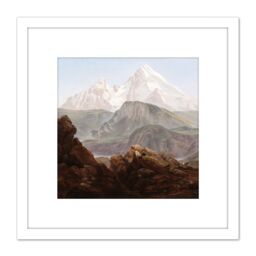 Artery8 Johan Christian Dahl Der Watzmann 8X8 Inch Square Wooden Framed Wall Art Print Picture with Mount in White - thumbnail 1