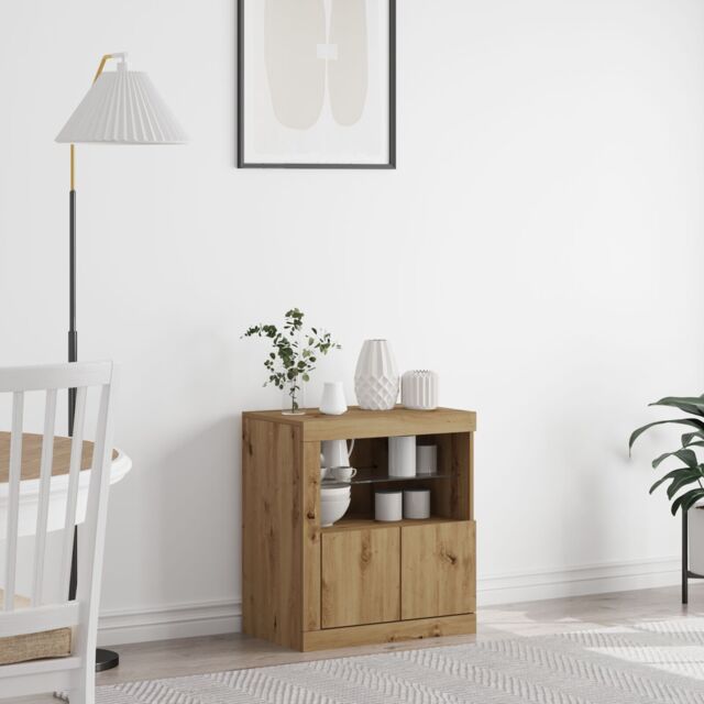 Berkfield Home Sideboard with LED Lights Artisan Oak 60, 5x37x67 cm in Brown - Size: 5 x 37 x 67 cm - image 1