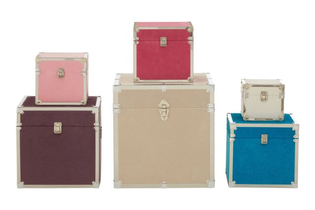 Orsina Set of 6 Multicoloured Square Trunks, Lightweight & Durable Modern Storage Trunks, Wooden Storage Trunks - image 1