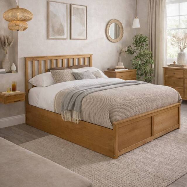 Aspire Hampton Wooden Ottoman Storage Bed Shaker Style White/Natural in Natural - Size: Small Double - image 1