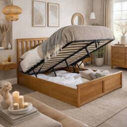 Aspire Hampton Wooden Ottoman Storage Bed Shaker Style White/Natural in Natural - Size: Small Double - thumbnail 2