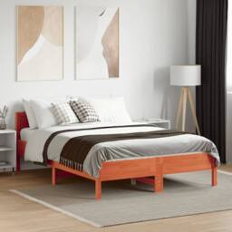 Berkfield Home Bed Frame without Mattress Wax Brown 135x190 cm Double Solid Wood Pine - thumbnail 3