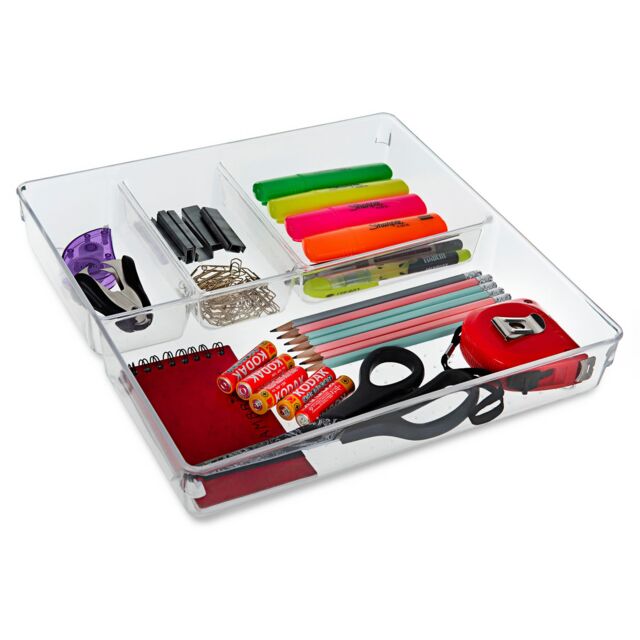 LIVIVO 4-Compartment Clear Drawer Organiser Tray (30.6x30.6x5.5cm) - Size: 30.6x30.6x5.5 cm