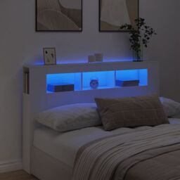 Berkfield Home LED Headboard White 160x18.5x103.5 cm Engineered Wood - thumbnail 1