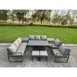 Fimous Aluminum 10-Seater Dining Set with Lifting Table & 2 Side Tables in Dark Grey - thumbnail 1