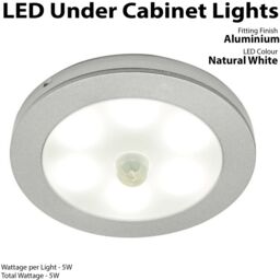Loops 1x ALUMINIUM Ultra-Slim Round Under Cabinet Kitchen Light & Driver Kit - AUTO ON / Off-PIR - Natural White LED - thumbnail 2