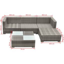 Berkfield Home 5 Piece Garden Lounge Set with Cushions Poly Rattan Grey - thumbnail 7