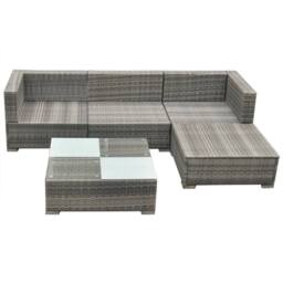 Berkfield Home 5 Piece Garden Lounge Set with Cushions Poly Rattan Grey - thumbnail 4