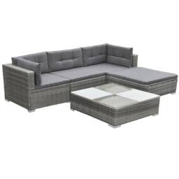Berkfield Home 5 Piece Garden Lounge Set with Cushions Poly Rattan Grey - thumbnail 1