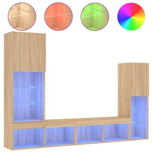 Berkfield Home 4 Piece TV Wall Units with LED Sonoma Oak Engineered Wood in Brown - image 1