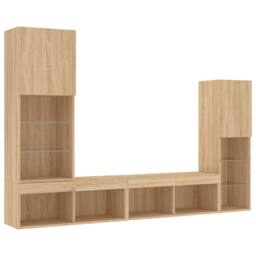Berkfield Home 4 Piece TV Wall Units with LED Sonoma Oak Engineered Wood in Brown - thumbnail 3
