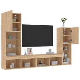 Berkfield Home 4 Piece TV Wall Units with LED Sonoma Oak Engineered Wood in Brown - thumbnail 5