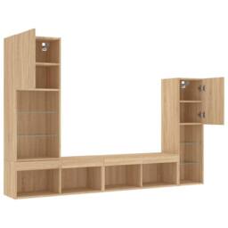 Berkfield Home 4 Piece TV Wall Units with LED Sonoma Oak Engineered Wood in Brown - thumbnail 6