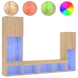 Berkfield Home 4 Piece TV Wall Units with LED Sonoma Oak Engineered Wood in Brown - thumbnail 1