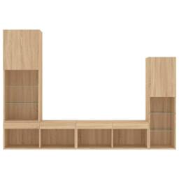Berkfield Home 4 Piece TV Wall Units with LED Sonoma Oak Engineered Wood in Brown - thumbnail 7