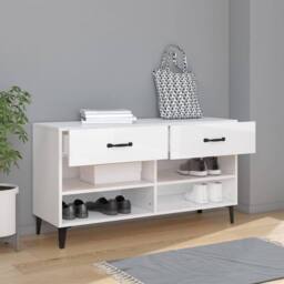 Berkfield Home Shoe Cabinet High Gloss White 102x35x55 cm Engineered Wood - Size: 102 x 35 x 55 cm