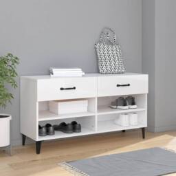 Berkfield Home Shoe Cabinet High Gloss White 102x35x55 cm Engineered Wood - Size: 102 x 35 x 55 cm - thumbnail 2