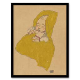 Artery8 Infant Portrait in a Changing Pad Schiele Framed Wall Art Print in Beige - Size: A4 - thumbnail 1