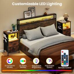 Gymax Nightstand End Table With Charging Station 2 Drawers & LED lights in Brown - thumbnail 5