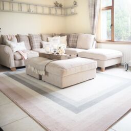 Kukoon Blush Pink Grey Bordered Living Area Rug in Light Pink - Size: 120 cm x 170 cm - thumbnail 2