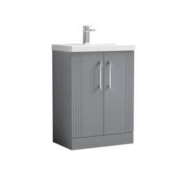 Balterley Floor Standing 2 Door Vanity Unit - Thin-Edge Basin 600mm, Satin Grey
