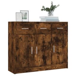 Berkfield Home Sideboard Smoked Oak 91x28x75 cm Engineered Wood in Brown - Size: 91 x 28 x 75 cm - thumbnail 3