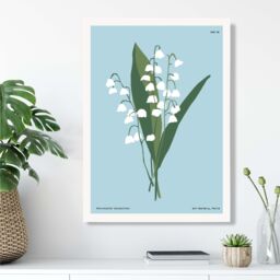 ARTZE Blue lilly of the Valley Flower Market Minimalist Framed Print SIZE: A3 with White Frame in Mid Blue - Size: A4 - thumbnail 2