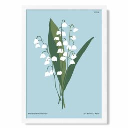 ARTZE Blue lilly of the Valley Flower Market Minimalist Framed Print SIZE: A3 with White Frame in Mid Blue - Size: A4 - thumbnail 1
