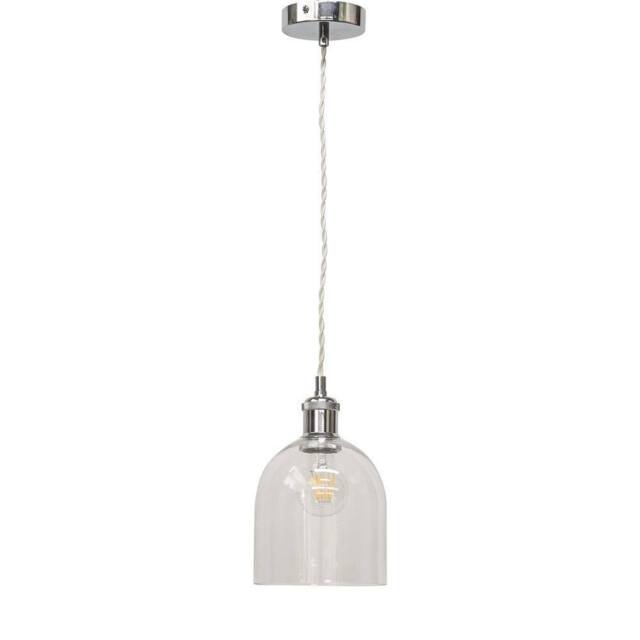 First Choice Lighting Belten - Clear Glass Cloche Chrome Retro Pendant Fitting - image 1