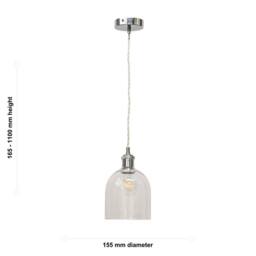 First Choice Lighting Belten - Clear Glass Cloche Chrome Retro Pendant Fitting - thumbnail 5