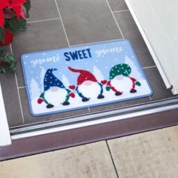 Samuel Alexander 60cm x 40cm Gnome Sweet Gnome Fabric Christmas Doormat in Blue - Size: 60 cm x 40 cm - thumbnail 2