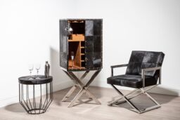 Orsina Black Leather Top Round Side Table, Hair On Hide Leather With Iron Wire Frame, Boutique Style Accent Table - thumbnail 2