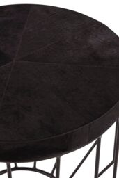 Orsina Black Leather Top Round Side Table, Hair On Hide Leather With Iron Wire Frame, Boutique Style Accent Table - thumbnail 4