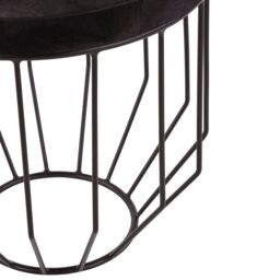 Orsina Black Leather Top Round Side Table, Hair On Hide Leather With Iron Wire Frame, Boutique Style Accent Table - thumbnail 5