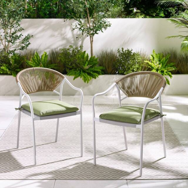 FurnitureboxUK Elba 2 x Rattan Outdoor Dining Chairs in Cream