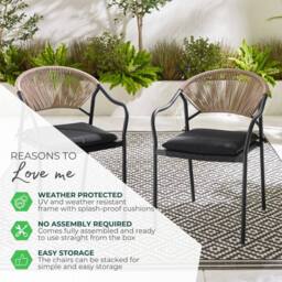 FurnitureboxUK Elba 2 x Rattan Outdoor Dining Chairs in Cream - thumbnail 6