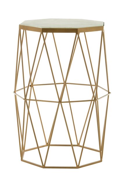 Orsina Side Table With Octagonal Top, White Marble Inset With Sublime Veining, Geometric Black Iron Frame in Gold - image 1