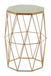 Orsina Side Table With Octagonal Top, White Marble Inset With Sublime Veining, Geometric Black Iron Frame in Gold - thumbnail 3