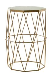 Orsina Side Table With Octagonal Top, White Marble Inset With Sublime Veining, Geometric Black Iron Frame in Gold - thumbnail 2