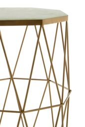 Orsina Side Table With Octagonal Top, White Marble Inset With Sublime Veining, Geometric Black Iron Frame in Gold - thumbnail 4