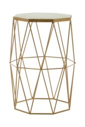 Orsina Side Table With Octagonal Top, White Marble Inset With Sublime Veining, Geometric Black Iron Frame in Gold - thumbnail 1