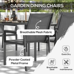 OUTSUNNY 7 Pieces Outdoor Dining Table & 6 Armchairs, Garden Dining Set, Grey - thumbnail 4