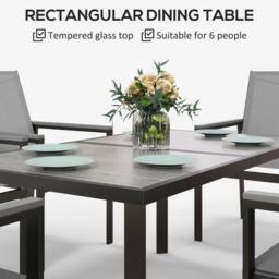 OUTSUNNY 7 Pieces Outdoor Dining Table & 6 Armchairs, Garden Dining Set, Grey - thumbnail 5