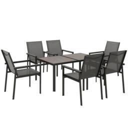 OUTSUNNY 7 Pieces Outdoor Dining Table & 6 Armchairs, Garden Dining Set, Grey - thumbnail 2
