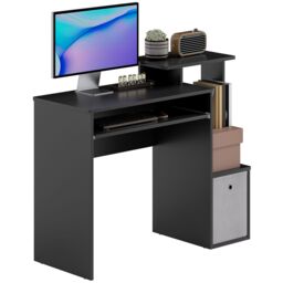 HOMCOM Computer Desk with Sliding Keyboard Tray Storage Drawer Shelf in Black - thumbnail 2