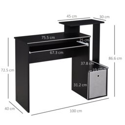 HOMCOM Computer Desk with Sliding Keyboard Tray Storage Drawer Shelf in Black - thumbnail 3