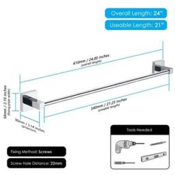 Havendro Bathroom Towel Rail Single Wall Mounted Storage in Silver - Size: 60 cm x 45 cm - thumbnail 2