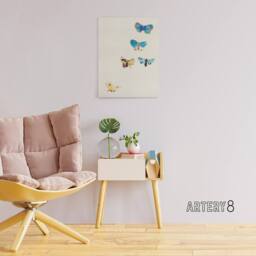 "Artery8 Five Butterflies Watercolour Redon Vintage Canvas Wall Art in White - Size: W18"" x H24""" - thumbnail 3